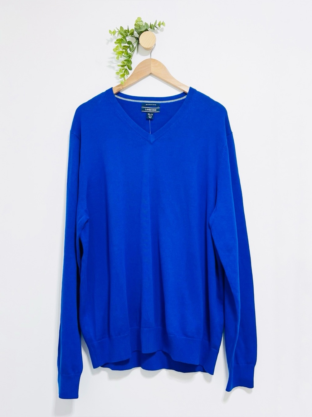 Land’s End NWT Royal Blue 100% Pima Cotton V-Neck Sweater